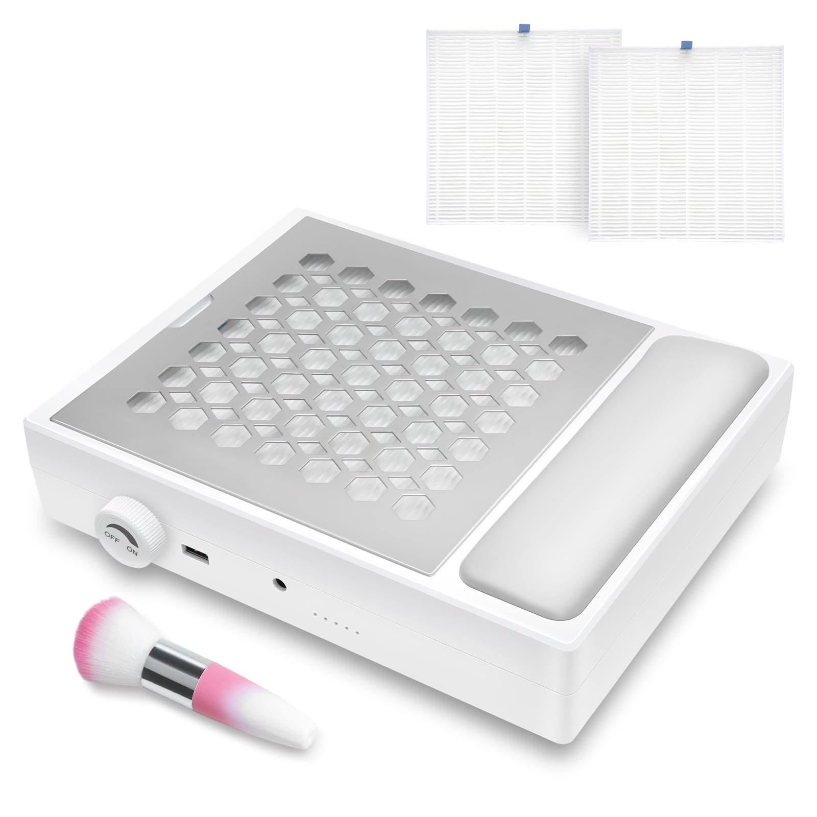 Photo 1 of Madenia Powerful Nail Dust Collector - Brushless Quiet Vacuum Suction Fan Extractor with Hand Pillow 2 Filters 1 Brush, Nail Dust Cleaner Machine for Acrylic Gel Nail Polishing Nail Tech Use, White
