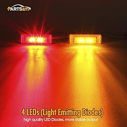 Partsam 4pcs Thin Line Amber/Red 4LED Side Marker