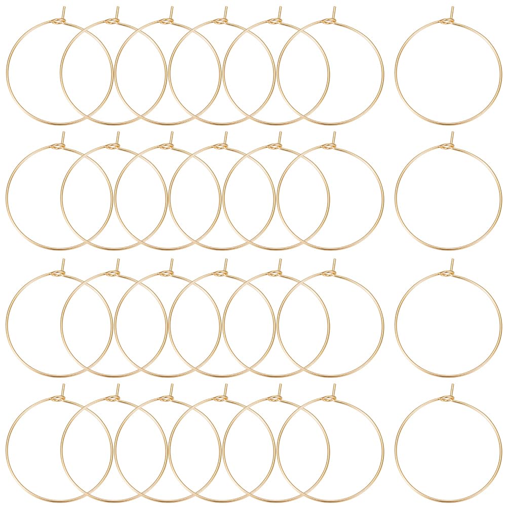 Beebeecraft 1 Box 100Pcs Hoop Earring Findings 18K Gold Plated 316 Stainless Steel 30mm Wine Glass Charms Rings with 0.7mm Pin DIY Earring Beading for Hoop Earrings Making