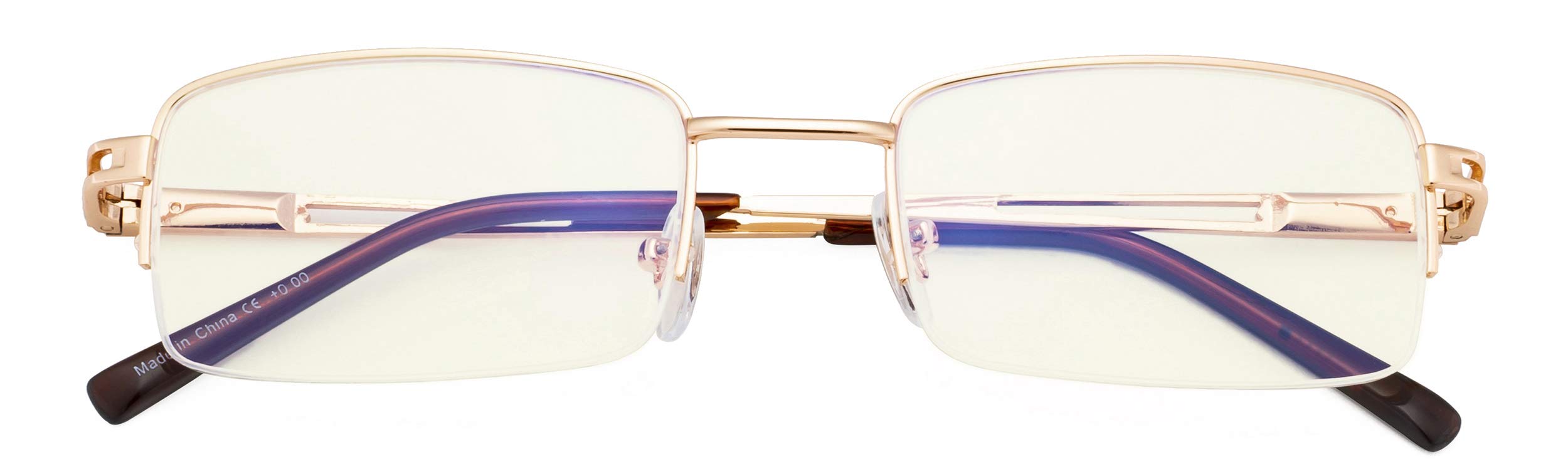 CessBlu Half-Rim Blue Light Filter Glasses Anti Screen Glare UV Rays Reduce Eyestrain for Men Women Reading Computer (Gold)