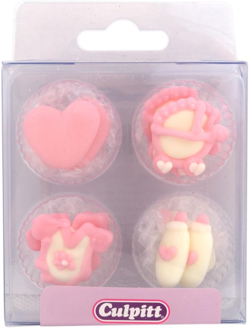 Culpitt Pink Baby Sugar Pipings, Cake Decorations for Cakes and Cupcakes - 12 pack, approx. 2.8 cm