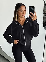 Trendy Queen Hoodies for Women Full Zip Up Cropped