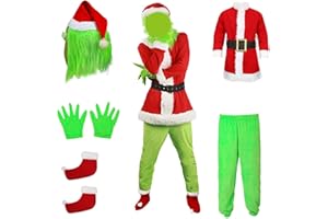 ZZXIAOJIE Green Costume Adult Set Green Christmas Mask Gloves Shoe Cover Top Pants for Halloween Cosplay