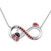 URONE Ladybug Necklace 925 Sterling Silver Infinity Ladybug Pendant Necklace Infinity Animals Jewelry Gifts for Women