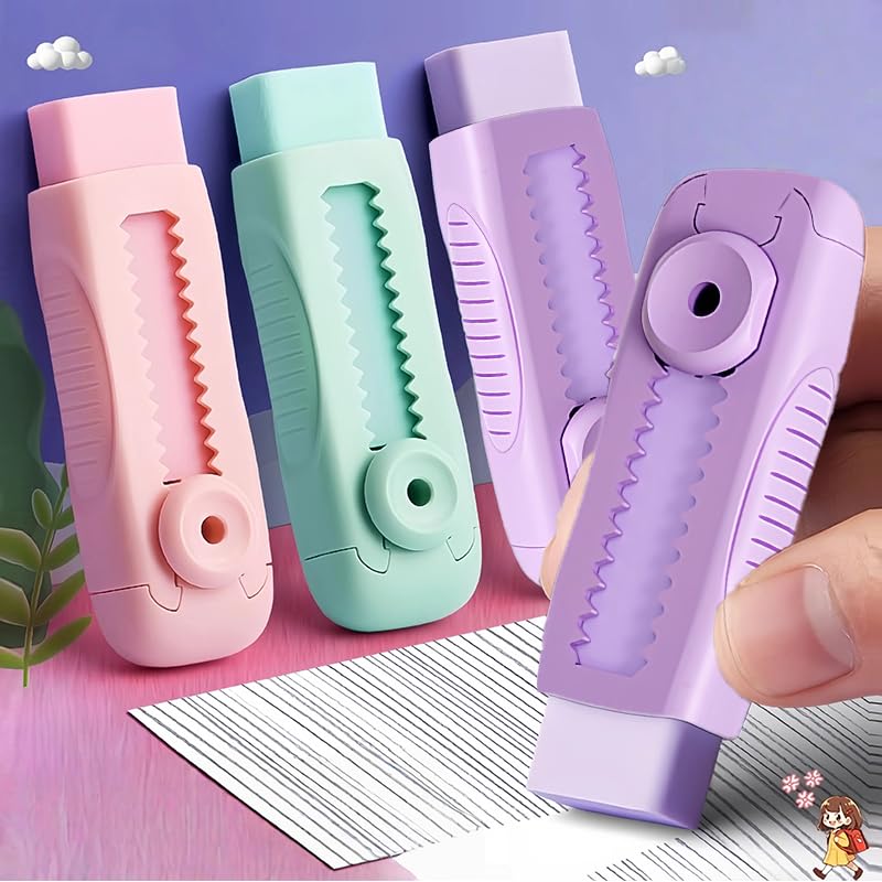 Photo 1 of 3 Pack Sliding Retractable Eraser, Large Push Pull Eraser, Removable Rubber Erasers for School Office Home, Drawing Writing Supplies, Pink, Purple, Green