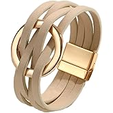 xuzhiyuan Simple Boho Circle Charm Leather Wrap Bracelet Handmade Layered Cuff Bracelets Bohemian Multi Bangle Bracelets Holiday Jewelry Gift for Women