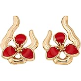 Vintage Flower Earrings for Women Colorful Drip Oil Flower Stud Earrings Enamel Lightweight Earring Trendy Irregular Statement Floral Earrings Fashion Jewelry