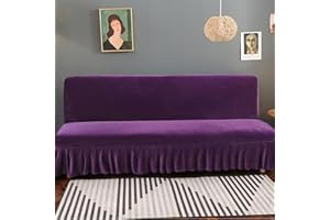 Yefound Stretch Armless Futon Cover with Skirt Ruffled Stretch Futon Sofa Bed Cover Machine Washable Futon Couch Cover Futon Sofa Cover Furniture Bed Protector,Purple,70.8"-78.7"