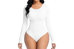 LAJERIN Long Sleeve Shapewear for Women Tummy Control Bodysuit Seamless Round Neck Stretch Sexy Body Suit Full Body Shaper