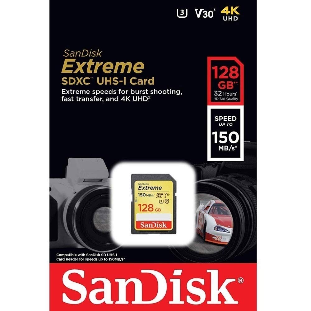 Sandisk Extreme Sdxc Memory Card, Up To 150 Mb/S, Class 10, U3, V30, 128 Gb (Pack Of 1)