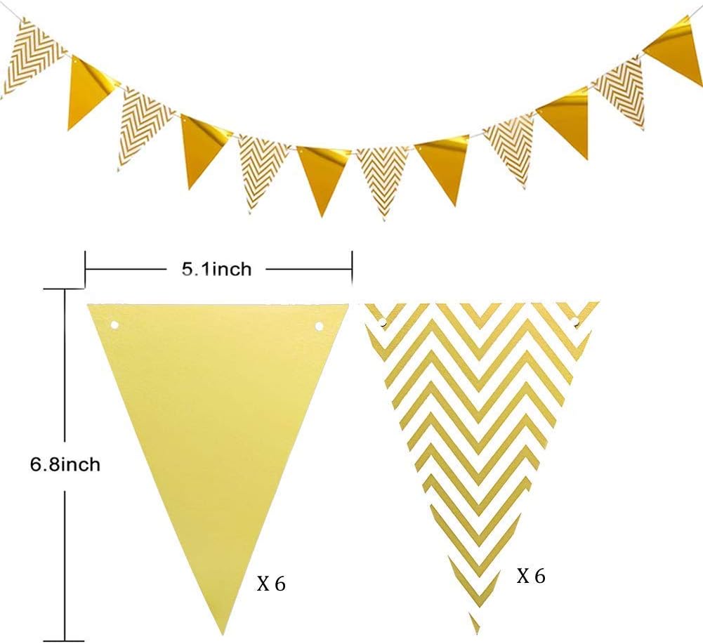 Dusenly Gold Glitter Engaged Banner Triangle Flag Banner Golden Pennant ...
