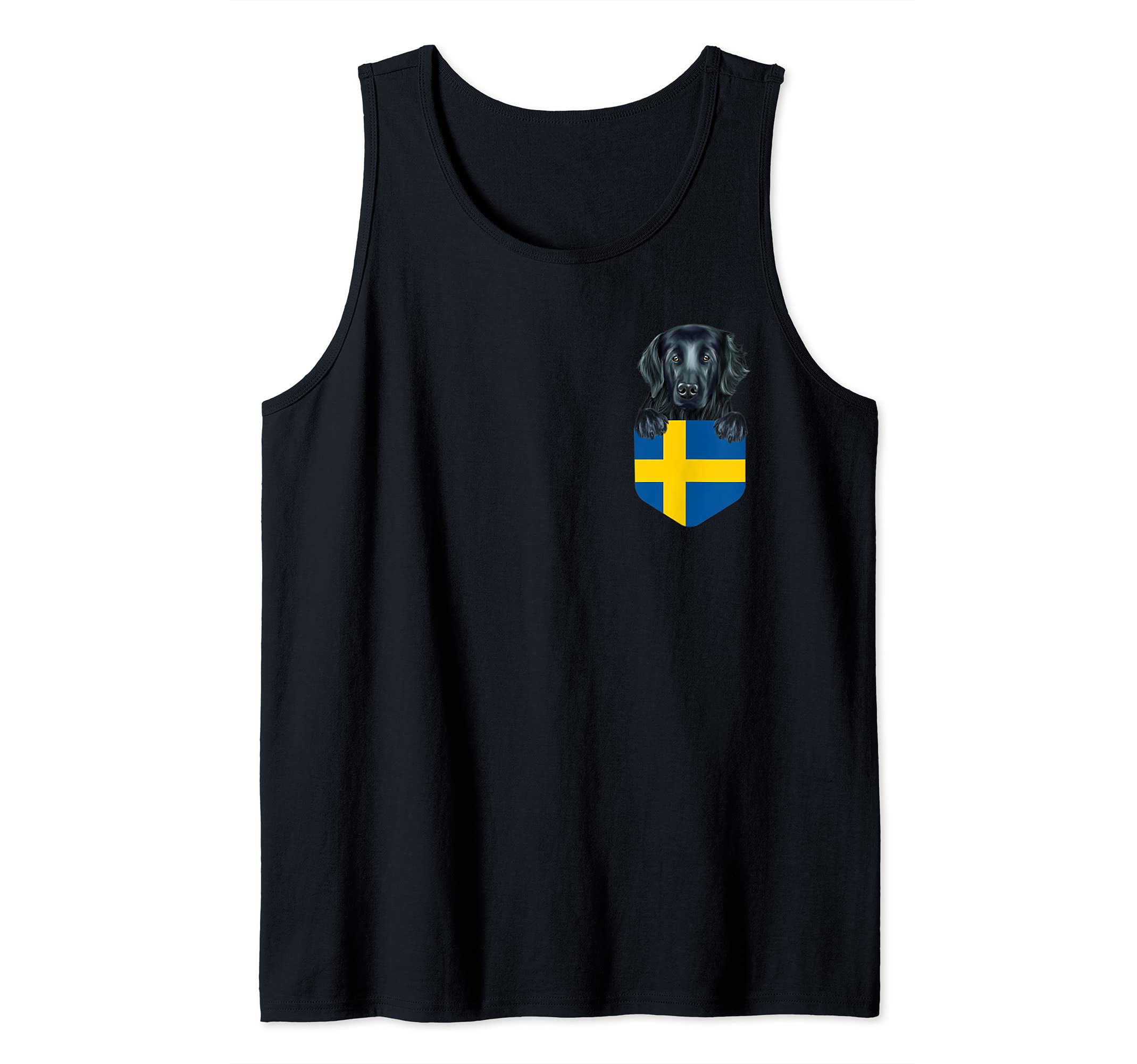 Sweden Flag Flat-Coated Retriever Dog In Pocket Tank Top