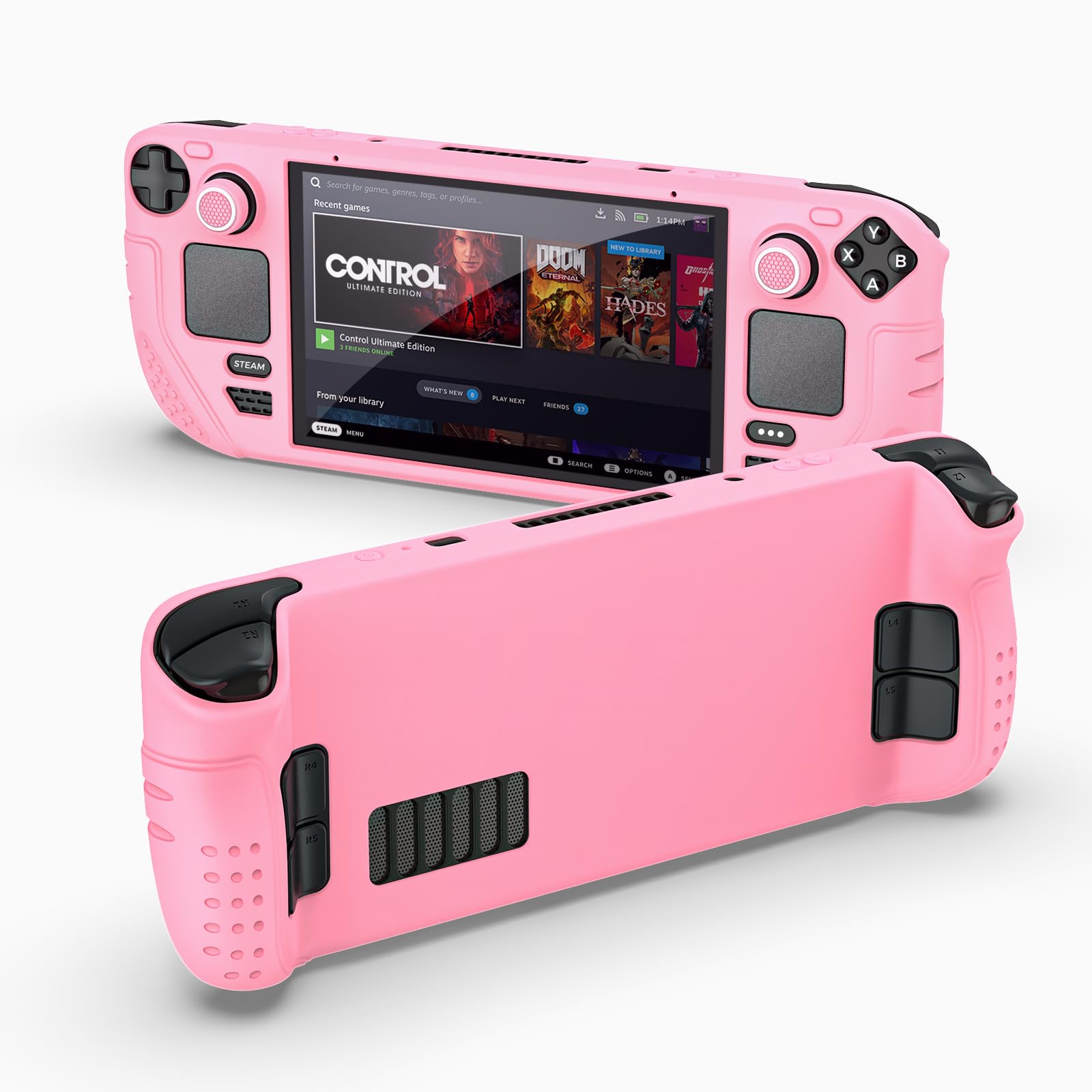 Photo 1 of IINE Protective Case for Steam Desk OLED, Steamdesk OLED Silicone Cover Case, 9-in-1 Protective Silicone Shell with Anti-Scratch Cover Protector, Steam Deck OLED Accessories Set,Pink