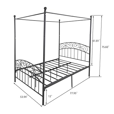 Buy Full Size Metal Canopy Bed Frame With Headboard And Footboard Sturdy Black Steel Holds 660lbs Perfectly Fits Your Mattress Easy Diy Assembly All Parts Include Black Full Online In Kenya B07lft7n4w