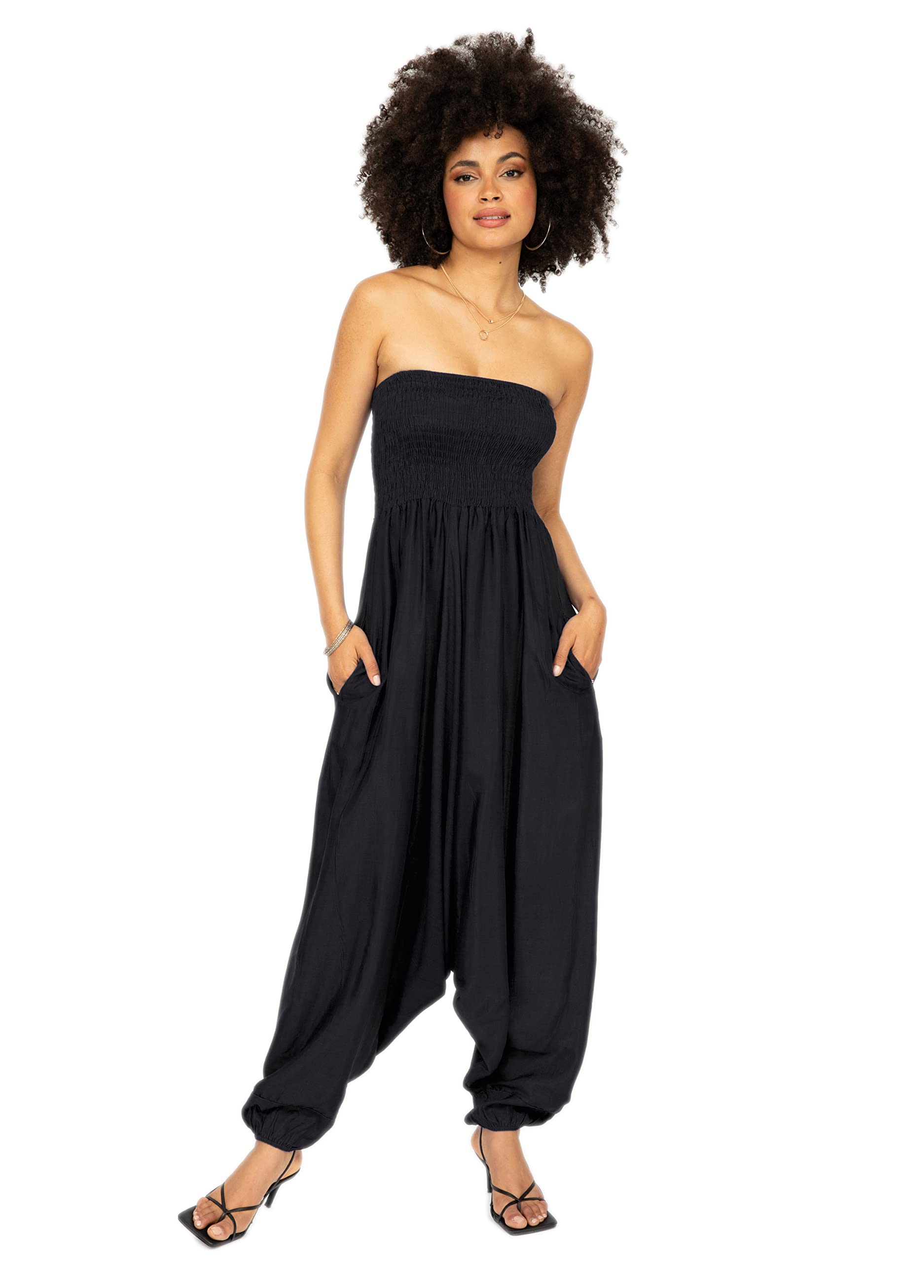 Silk Look Maxi Harem Trouser Jumpsuit Black (One Size)