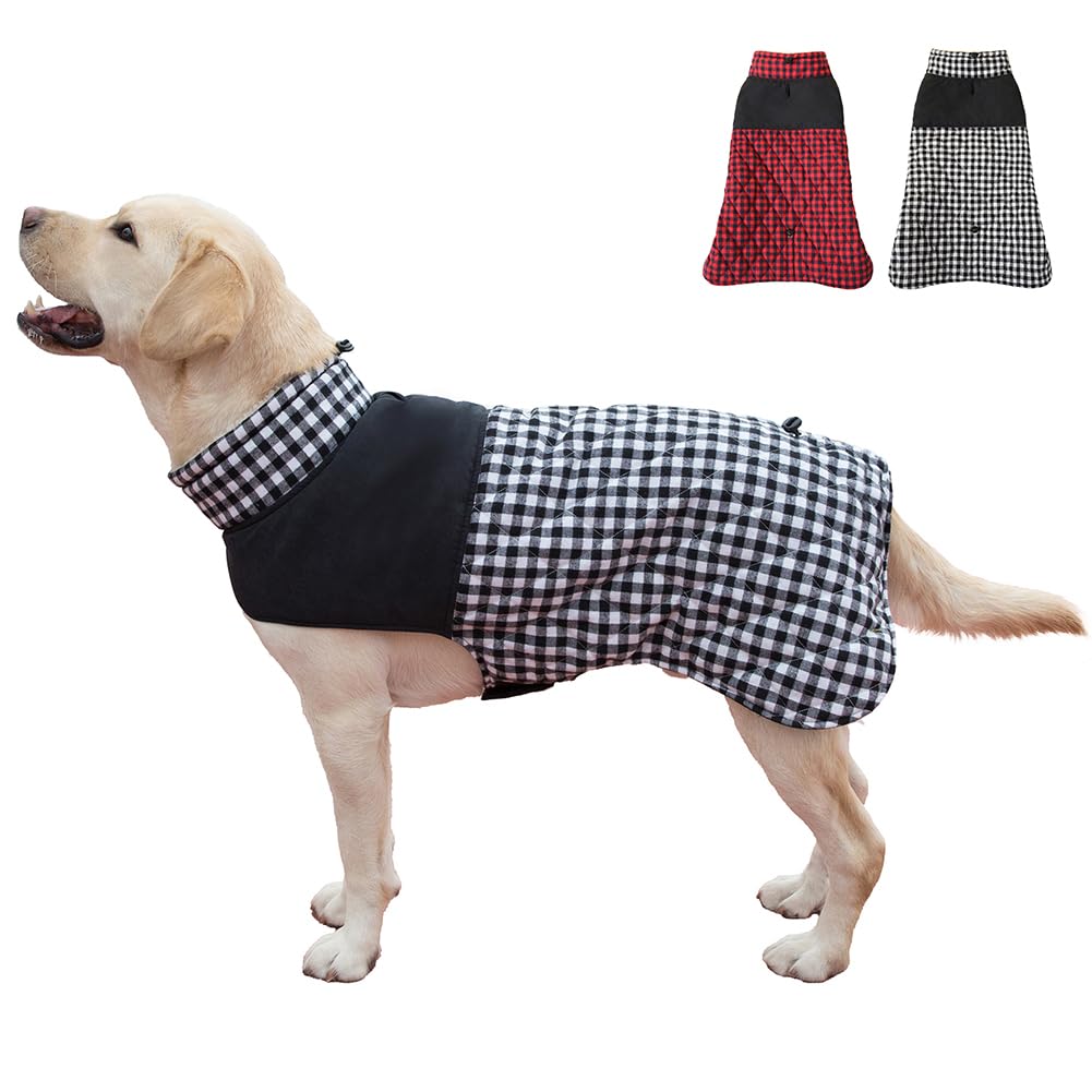 KOOGAL Reversible Winter Coat for Dogs - Windproof Waterproof Jacket for Cold Weather, British Style Plaid Warm Vest for Small Medium Large Dogs (Black Grid, 5XL)