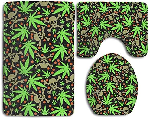 Religious Skull And Head Foliage Prints 3-Piece Soft Bath Rug Set Includes Bathroom Mat Contour Rug Lid Toilet Cover Home Decorative Doormat