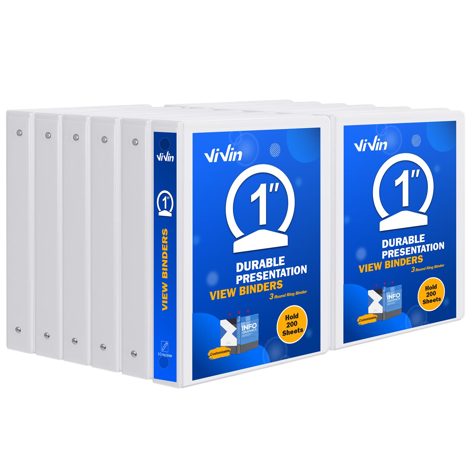 Photo 1 of 3 Ring Binder 1 Inch, ViVin Sturdy 1"-Round Ring Binder with 2 Interior Pockets, Clear View Cover, PVC-Free, Fits 200 Sheets of 8.5'' x 11'' Paper, Office Home School (12 Pack, White)