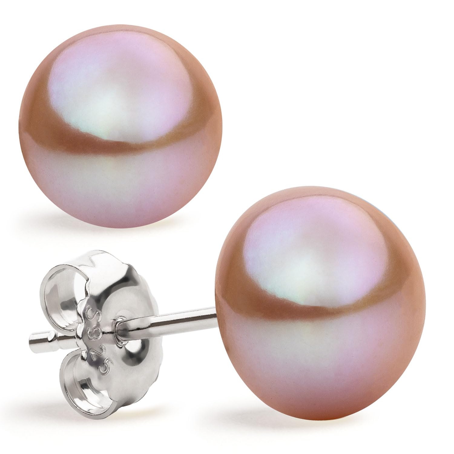 Freshwater Cultured Pearl Stud Earrings for Women Button Shape Natural Lavender Color SECRET & YOU - Sterling Silver 925 - Available in 4 sizes from 8 mm to 11 mm