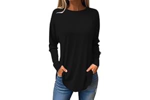 HUCHPI Fall Shirts for Women 2023 Trendy Casual Loose Long Sleeve Round Neck Tunics Tops Comfy Leisure Sweatshirts