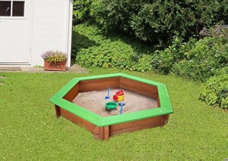 Coemo 6-eckiger Sandkasten Holz 120x120 cm Sitzbrett Grün oder Braun