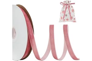 TONIFUL Pink Velvet Ribbon 3/8 Inch x 25yds, Vintage Velvet Ribbons, for Christmas Wreath Decoration Handmade Craft Ornaments Gift Wrapping & Bow Making, Valentine's Day Wedding Bouquet Packaging