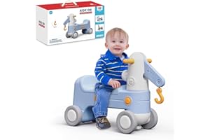 Hiitytin Rocking Horse Balance Bike, Sit and Scoot Ride On Push Car, Crane Toys Ride On Truck Ride Toy for Toddlers 3-5, Baby Balance Bike Pre Walking Toys Birthday for Ages 1 2 3 Boys Girls
