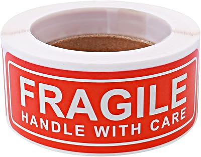 AUNNO Fragile Stickers 1 Roll 150Pcs Self Adhesive Red Warning Labels 25mm x
