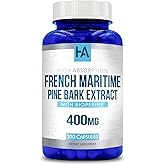 French Maritime Pine Bark Extract Capsules | French Pine Bark Extract Supplement with BioPerine for Enhanced Absoprtion Standardized to 95% Proanthocyanidins | Vegan Non-GMO Soy Free (200 Capsules)