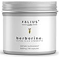 FOLIUS LABS Clean Label Berberine HCl 97% - Clinically Studied Ultra High Strength Pure Berberine 500mg Supplement - Gluten-Free - 90 Capsules