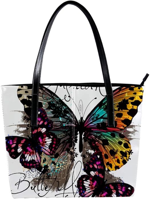 Butterflies In Colorful Style Women's Handbags, soft leather handle bag
