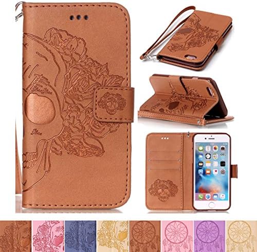 iPhone 6 Case, iPhone 6S Case, Firefish [Kickstand] [Card Slots] Dual Layer Shockproof Flip Folio Magnetic Closure Protective Cover with Wrist Strap for Apple iPhone 6/6S 4.7"- Skull-Z
