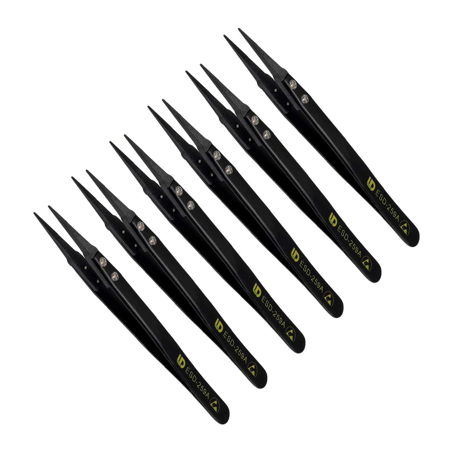 Utoolmart Anti Static Tweezers Antistatic Replaceable Tip Stainless Steel Tweezers for Electronics Jewelry-Making Laboratory Hobby ESD-259A 6pcs