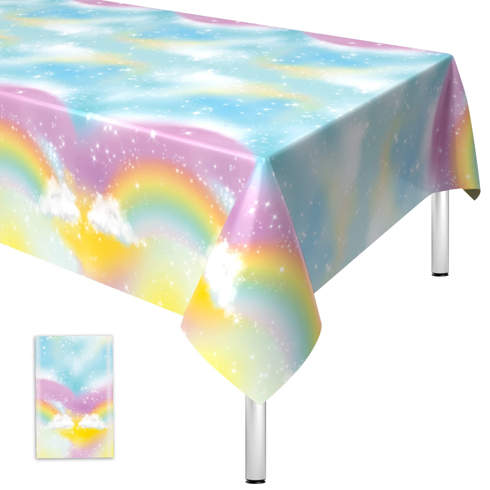 Rainbow Party Disposable Plastic Tablecloth 108*54 Inch Thin Waterproof Clouds Table Cover Decorations for Girls Unicorn Theme Birthday Baby Shower Anniversary Party