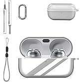 for Technics EAH-AZ100 Pro Case Cover with Cleaner Kit, Clear Soft TPU Protective Case Cover with Keychain & Lanyard，Full Protective Case -Clear