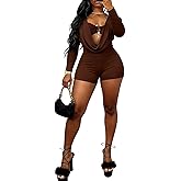 Ophestin Womens Sexy Cowl Neck Long Sleeve Jumpsuits Bodycon Date Night Rompers