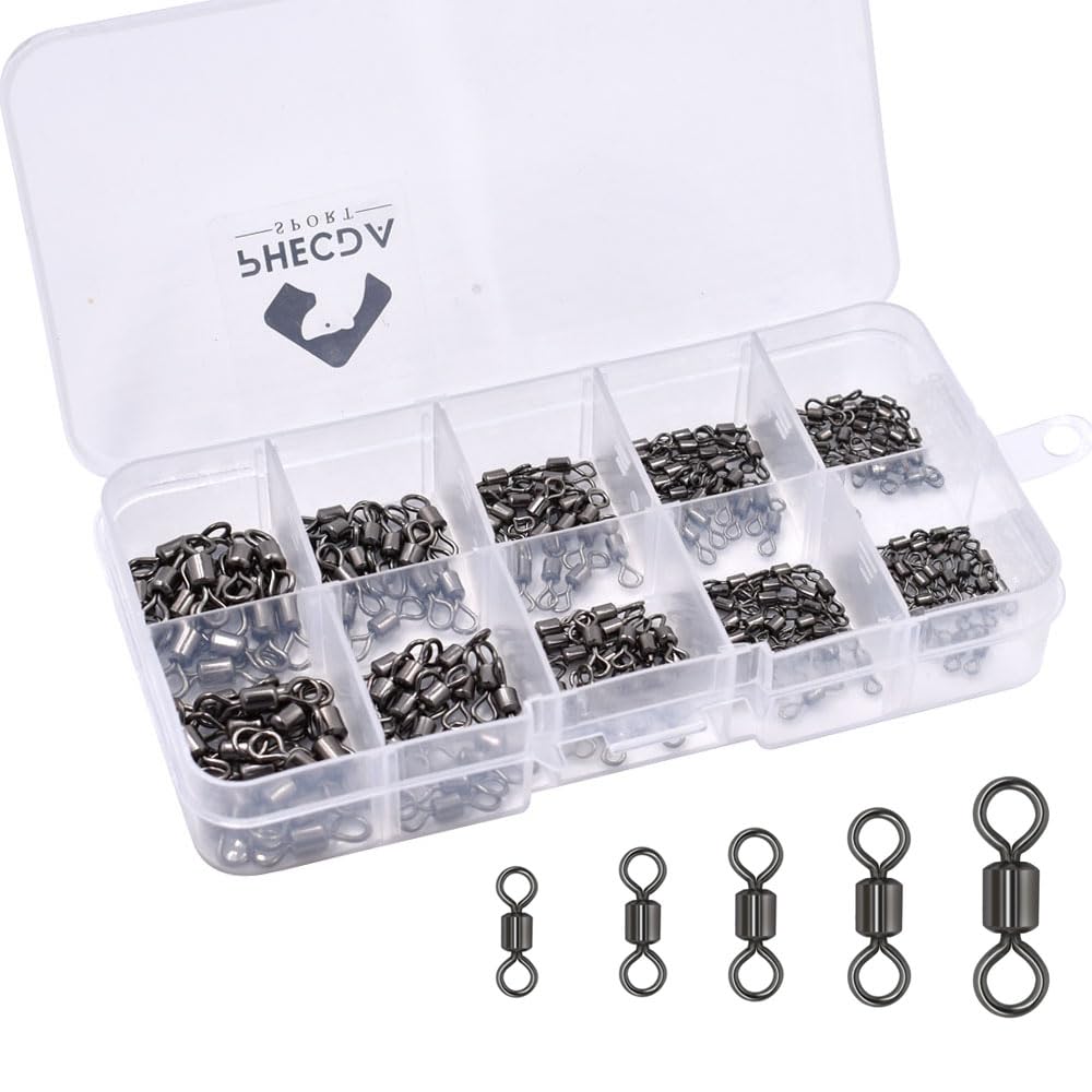 300Pcs/Box Small Size Fishing Rolling Swivel with Solid Ring Fishing Hooks to Line Connector for Saltwater of Freshwater Size 2#~10# (300Pcs/Box Rolling Swivel Set)