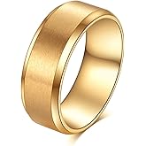 Tornito Stainless Steel Brushed Ring Wedding Band Matte Finish Beveled Polished Edge Comfort Fit for Men Women 8MM