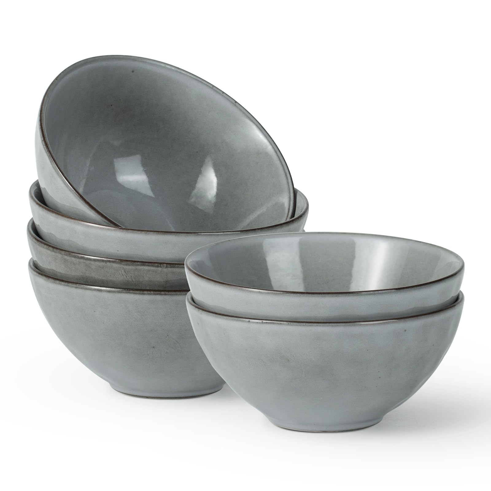 Photo 1 of famiware Cereal Bowls Set of 6, Ocean Round 6" Soup Bowls, 23oz Rice Serving Bowl Oatmeal Bowls, Reactive Glaze Kitchen Bowl Set, Microwave and Dishwasher Safe, Scratch Resistant, Grey