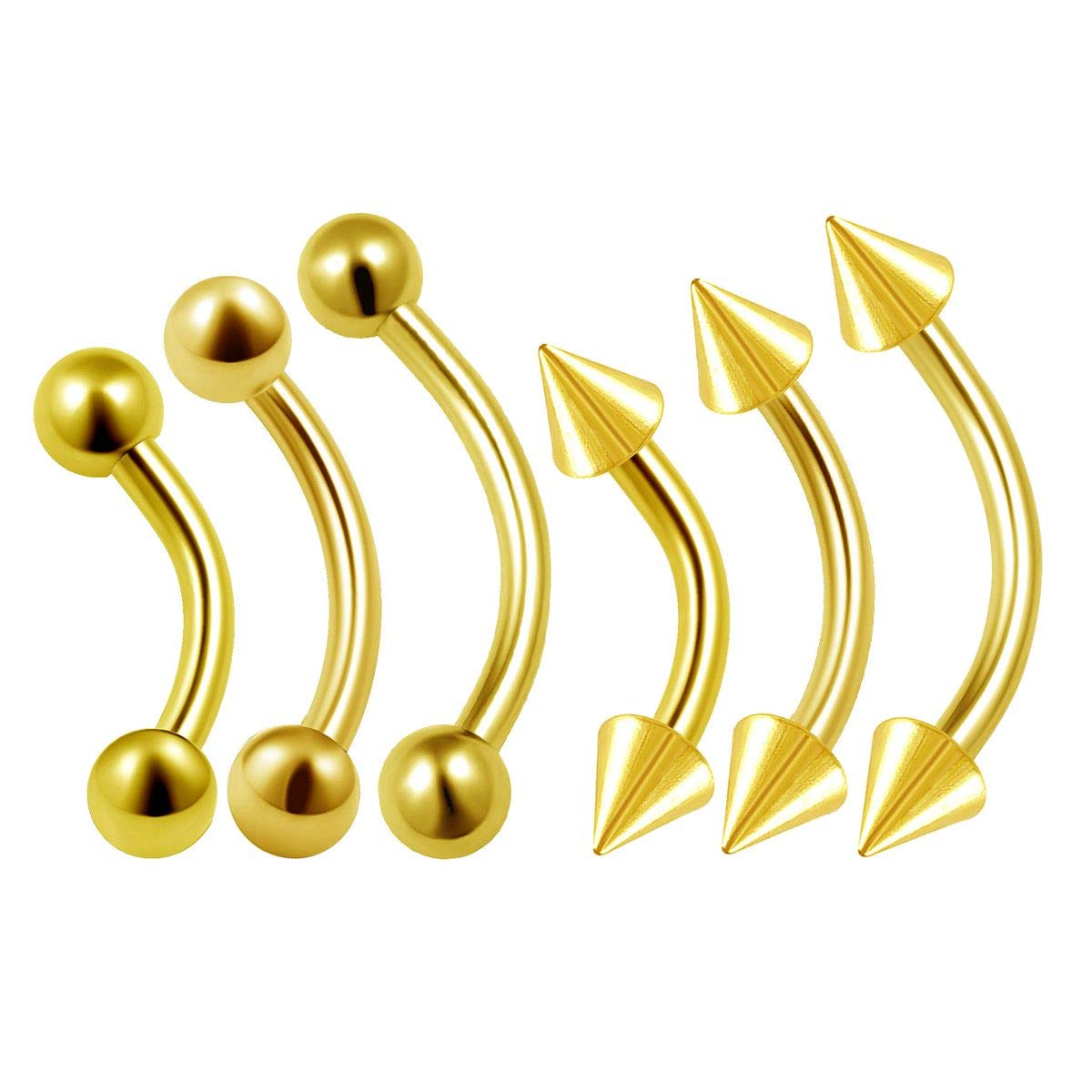 KJM FASHION 6PCS Steel Anodized Curved Barbell Bar 16g 6mm 8mm 10mm 3mm Ball Spike Helix Lobe Earrings Daith Piercing Jewellery 0257