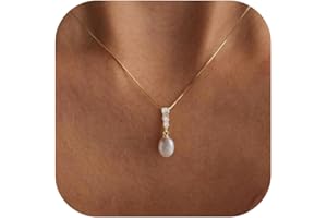 EWRKBRㅤ Ewrkbr Pearl Necklaces for Women, 14K Gold Plated CZ Single Pearl Pendant Necklace Dainty Gold Necklaces for Women Trendy Classic Bridal Wedding Necklace Fashion Gold Jewelry