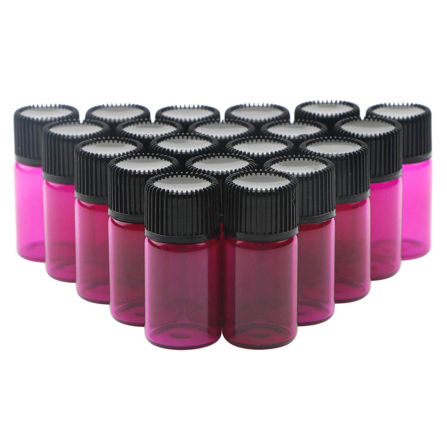 Unxuey 20pcs 3ml Mini Rose Red Essential Oil Diffuser Vials with Orifice Reducer and Screwcap Sample Bottles Lab Liquid Empty Vials Jar for Sample Display, Massage,Beauty Oil Mix