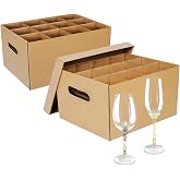 Wine Glasses Moving Boxes, Glass Packing Boxes, Kitchen Storage Kit | for Glassware, Stemware &amp; Tall Drinking Cup,Sturdy Corrugated Cardboard, with Handles &amp; Lids, 2 Pack, 15 x 12 x 10 In, Brown