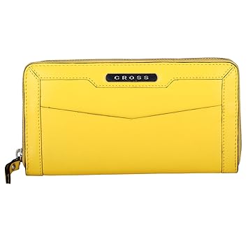 Cross? Womens 100% Genuine Leather Zip Around wallet-Charcoal Yellow