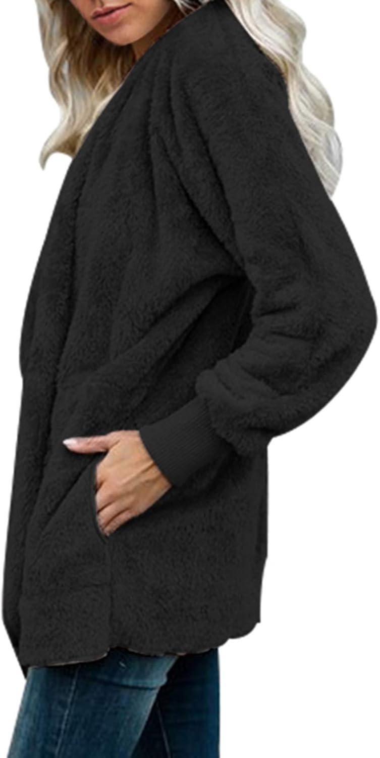 Dokotoo Womens Long Sleeve Solid Fuzzy Fleece Open Front Hooded Cardigans Jacket Coats Outwear with Pocket at  Women's Coats Shop