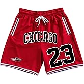 VIPWOLF Men's Basketball Shorts Casual Workout Athletic Shorts Mesh Flame Graphic Print Running Short Pants