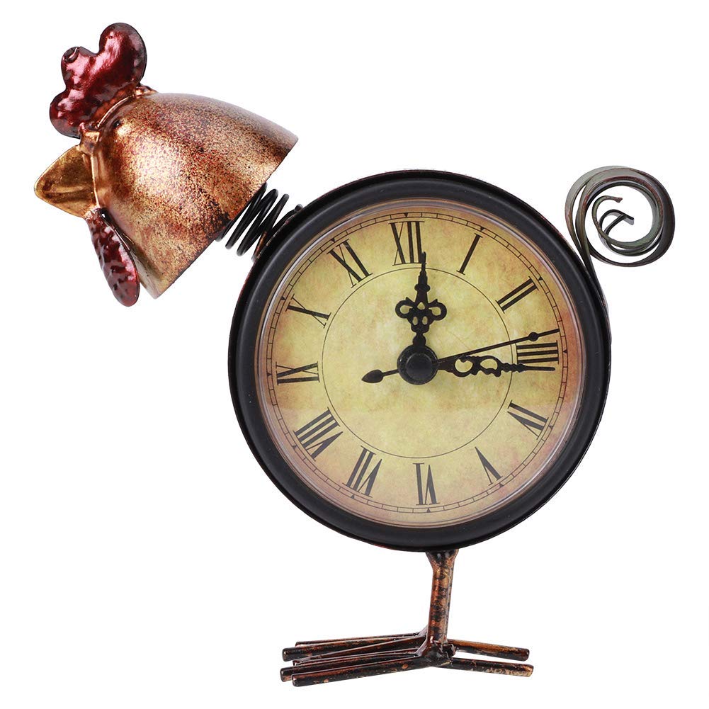 Table Clock, European Retro Style Chicken Shaped Iron Clock Desk Table Clock Home Ornament Craft Gifts