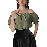 SCARLET DARKNESS Peasant Blouse for Women Off Shoulder Puff Sleeve Cotton Loose Summer Tops