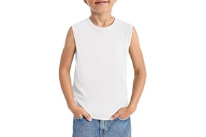 Haloumoning Boys Tank Tops Casual Sleeveless Crewneck Athletic Workout Tees Basic Solid Undershirts 5-14 Years