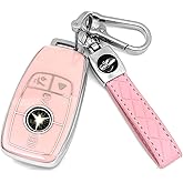 HAOYOUMEI Suitable For Mercedes Benz keys.Advanced soft TPU key Cover is compatible with C E R S G S CLS CLK GLC ML GLE GLS SL SLR McLaren AMG Smart Remote Key (Type B Pink Key Case + key chain set)